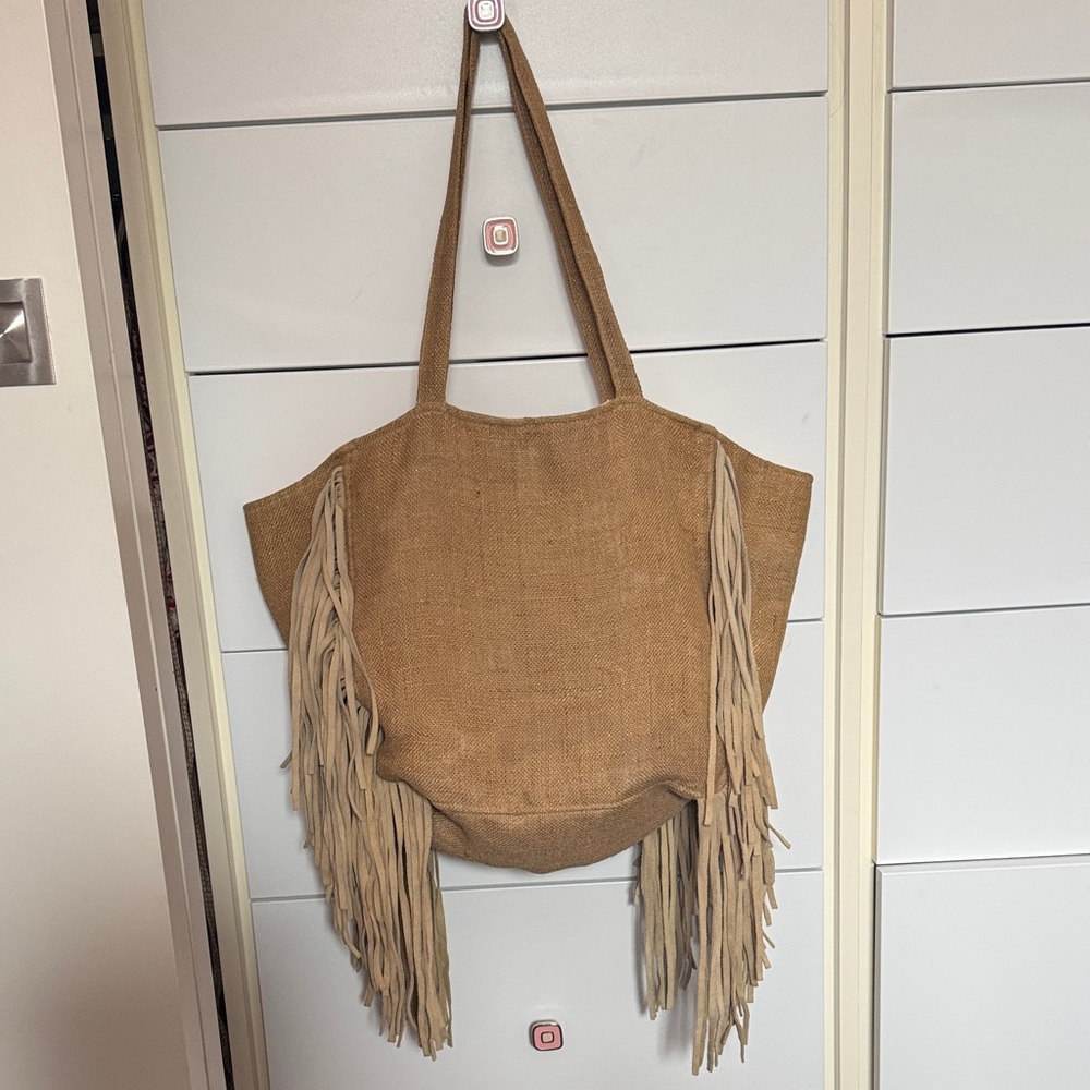Fringe Tan Tote Bag